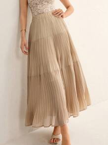 Aveloria Rosie Elegant French Design 3-Tier Pleated A-Line High-Waisted Casual Versatile Women's Skirt Fall Cloth For Women - Beige - View 5