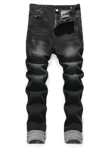 SHEIN Teen Boy Fashion Casual Vintage Y2k Black Asic Well-Fitting Comfortable Soft And Elastic Skinny Jeans For Teen Boy Clothes Boys Soft Dailywear And Teen Boy Summer And Spring Rave Outfits Festival And Beach Outfits Clothes - Black - View 1