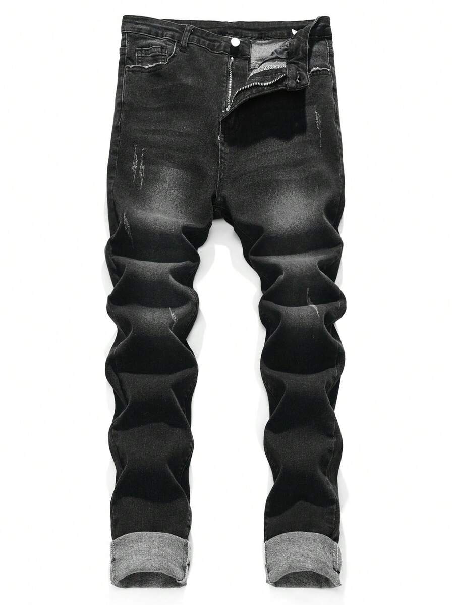 SHEIN Teen Boy Fashion Casual Vintage Y2k Black Asic Well-Fitting Comfortable Soft And Elastic Skinny Jeans For Teen Boy Clothes Boys Soft Dailywear And Teen Boy Summer And Spring Rave Outfits Festival And Beach Outfits Clothes - Black - View 1