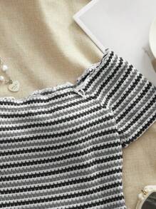 SHEIN VCAY Camiseta con hombros descubiertos acanalada para mujeres