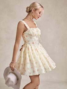 SHEIN LUNE Graduation Dress Drop Waist Dress Birthday Dresses For Women Country Music Festival 60s Retro Bubble Skirt Lace Trim White Mini Dress - Pink - View 7