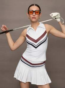Activina Activina Polo sport casual da donna con blocchi di colore e righe, senza maniche