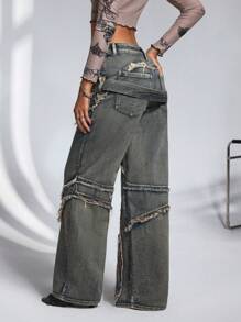 Jeanoix 女式宽松喇叭阔腿毛边休闲百搭牛仔裤