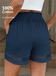 Easowa Shorts cáqui femininos, patchwork de algodão, cintura elástica, primavera/verão, shorts de cintura alta.