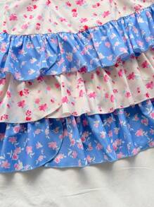 Soleia Women's Summer Vacation Colorful Ditsy Floral Ruffled Halter Tie-Back Bowknot Mini Dress With Layered Ruffle Hem, Suitable For Underdress Or Outerwear Women Short Dresses Summer Summer Birthday Dress