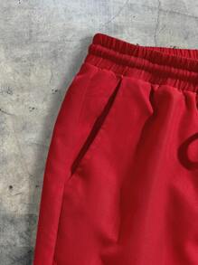 AXEPEAK 2pcs Men's Set: Black Top And Red Shorts Summer Outfit, Streetwear Casual - Multicolor - View 4