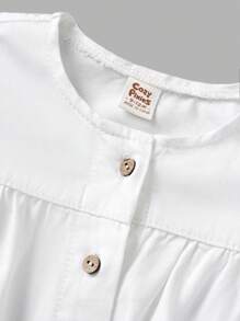 Cozy Pixies Baby Girl Spring Summer Boho Beach Washed Flare Sleeve Patched Pocket Denim Summer Dress,Baby Girl Summer Outfit - White - View 3