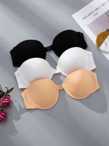 3件套简约无肩带性感女士前开扣文胸套装 - 彩色 - 查看 4