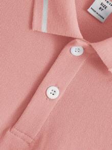 SHEIN Áo thun polo tay ngắn màu trơn cổ bẻ cho bé trai tuổi mới lớn - Hồng - Xem 5