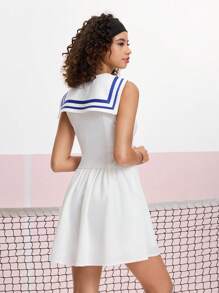 SHEIN MOD White Peter Pan Collar Bowknot Decor A-Line Dress - White - View 2