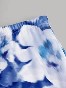 Girlism 2 件套少女蓝白针织不对称领口梭织 T 恤和蓝色花卉针织网眼休闲裙套装，适合度假、节日、毕业典礼、派对、午餐会 - 藍色 - 查看 8