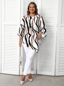 EMERY ROSE Plus Size Casual Minimalist All-Over Print Shirt, Spring/Autumn Spring Blouses For Women Blouses For Women Elegant, Tunic Top,Spring And Fall Outfits, Casual Holiday Style, Casual Holiday Outfits, Summer Fashion, Women's Summer Outfits, Mother's Day Outfits, Country Concert Outfits, Women's Boho Outfits, Women's Western Outfits, Women's Holiday Outfits, Women Summer Clothing Women Plus Clothing Business Casual Woman S Summer Clothes Women Plus Clothing Formal
