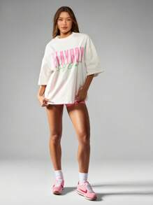 Missguided x Playboy Retro Style Club Graphic Streetwear Cotton Oversized T-Shirt Summer Athleisure Daily Casual Top Weekend Relaxed Staple - White - View 3