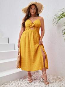 SHEIN VCAY Plus Size Women's Sleeveless Twist Knot Cami Summer Dress,Sundress