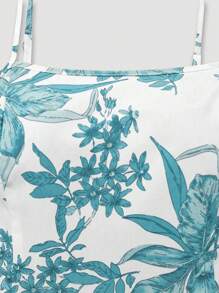 Franclia Plus Size 2-Piece Set: Solid Color Long Sleeve Jacket And Floral Print Slip Dress Fall Cloth For Women - Teal Blue - View 4