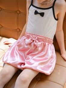 SHEIN 2件套年轻女孩撞色蝴蝶结装饰休闲吊带背心和上衣套装 - 黑與白 - 查看 9