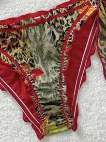 Soleia Set bikini de plajă vintage colorat cu imprimeu leopard, zebră și floral, cu volane, cu ciucuri și legături - Multicolor - Vizualizare 4