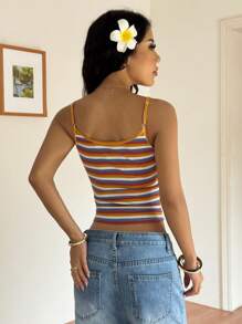 SHEIN EZwear Summer Rainbow Stripe Print Camis Top - Multicolor - View 2