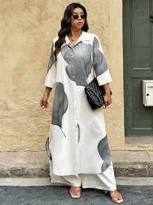 EMERY ROSE Plus Size Floral Line Tie Dye Print 2pcs Set