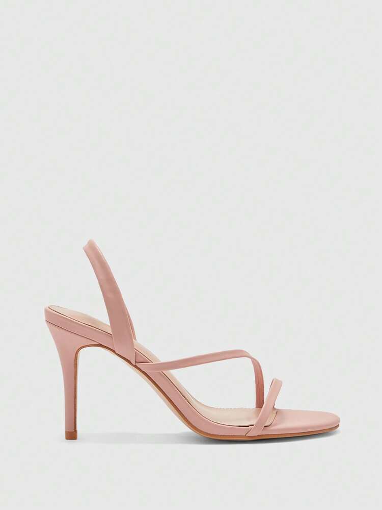 CUCCOO BIZCHIC Women's Light Pink Minimalist Strap Round Toe High Heel Sandals