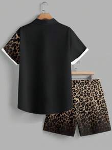 Manfinity LEGND Completo uomo con camicia e pantaloncini in patchwork con stampa degradè leopardata - Multicolore - Visualizzare 2