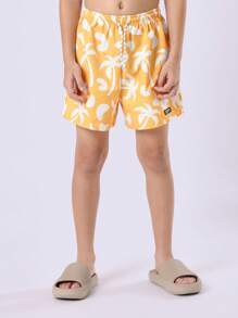 SUMWON Palm Tree Paradise Summer Swim Shorts Vacation Beach Pool Board Athletic California Style Elastic Band Mid Rise Surf Shorts