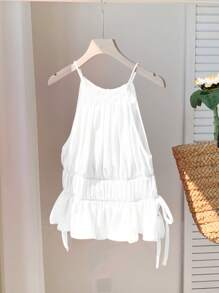 Comfortcana 女式休闲度假褶饰白色背心，无袖 - 白色 - 查看 6