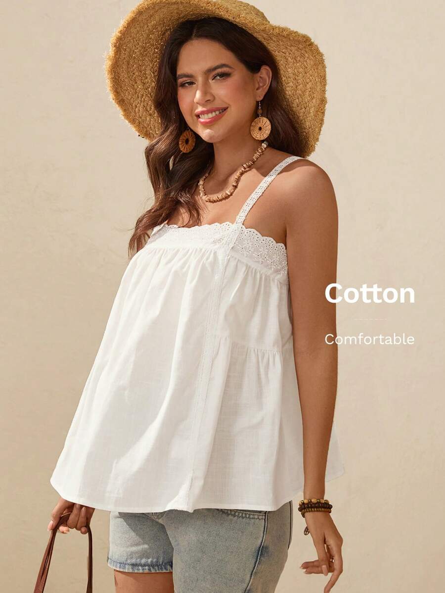 Boho Mama Maternity Women Cami Top & Camisole, Solid Color, Fashionable For Summer Summer Outfits For Women - White - View 1