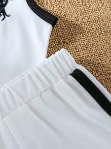 SHEIN 4pcs Baby Boy Set: Embroidered Sleeveless Top And Sports Shorts, Sports Style, Suitable For Summer Baby Clothes Set Boy Baby Sets Boy Clothes Set Boy Baby Clothes Baby Boys Sets Brand Baby Clothes Unisex Baby Clothes Neutral Bermuda Shorts 6M-3T, Infant Outfit Sets Boys Outfit Sets Summer Boy Clothes For Kids 3t Boy Clothes For Toddlers Kids Boys Clothing Summer Clothes For Boy - Black and White - View 5