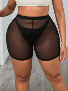 SHEIN PETITE CURVE Plus Sheer Mesh Biker Shorts Without Panty