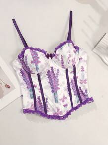 SHEIN Áo hai dây ren hoa thêu thanh lịch - Màu tím - Xem 7