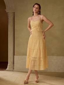 MOTF PREMIUM Vestido camisero con volantes de encaje de contraste - Albaricoque - Ver 6
