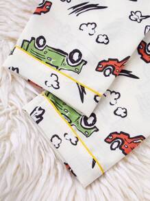 2pcs Young Boy Cute Dinosaur Print Short Sleeve Cardigan And Pants Loungewear Set, Casual And Comfortable - Apricot - View 8