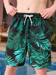 Pantalones cortos de playa con cordón y estampado degradado de palmeras para adolescentes - Multicolor - Ver 6