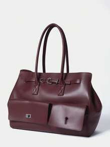 SHECARRY 时尚百搭纯色手提包、情人节通勤包、引人注目的女士工作包 - 酒紅色 - 查看 4