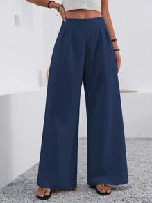 SHEIN PETITE Pantaloni casual estivi da donna a gamba dritta con vita plissettata, tasche, colori albicocca e cammello, adatti per uscite, appuntamenti, vacanze