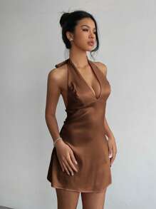 Aloruh Women's Neck Tie Elegant Mini Dress
