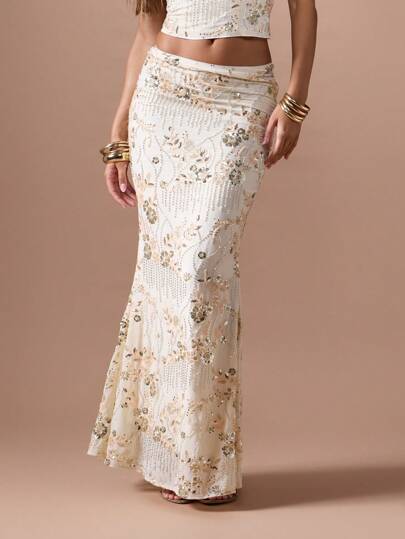 MISSGUIDED 亮片花卉长裙优雅晚会正式场合婚礼派对节日春夏度假节音乐会