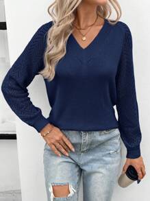 EMERY ROSE 女士纯色 V 领蝙蝠袖宽松休闲毛衣，春秋季