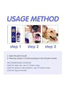 SHEIN 1pc 30ml Pet Teeth Cleaning Spray, Effective Deodorizer For Cat/Dog Mouth Odor And Tartar Removal, Oral Care Without Brushing