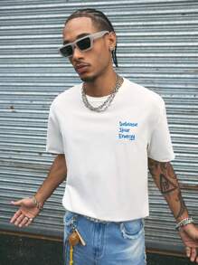 AXEPEAK Men's Letter And Bear Print Round Neck Short Sleeve T-Shirt, Funny, For Rapper, Summer, Streetwear Ready - White - View 4