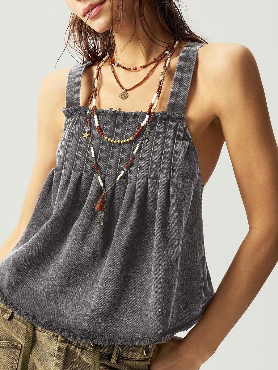 Bohemela Women's Summer Casual Washed Backless Camisole - Grey - View 1