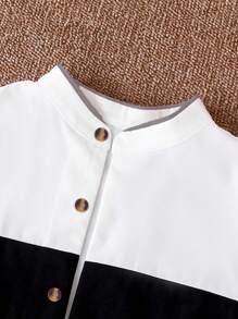 SHEIN 2pcs Boys Preppy Style Color Block Shirt And Shorts Set
