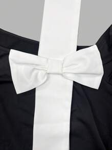 Flirla Plus Size Color Block Bow Shoulder T-Shirt - White - View 3