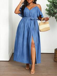 SHEIN Lady Plus Size Blue Denim Casual Long Dress Summer Summer Outfits For Women Vacation Outfits Women Cowgirl Outfits For Women Western Wear Women Business Casual Woman Festival Airport Outfit For Women Graduation Outfit Ibiza Outfit Beach Outfits Hawaii Outfits Women Concert Outfits For Women Cruise Outfits Women Boho Summer Dress Graduation Dresses For Women Vacation Dress Casual Dresses For Woman Western Dresses For Women Mother Day Dress Mother Day Outfit Happy Mother Day - Blue - View 3