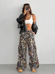 Coolane Women's Spring/Summer Y2K Cargo Basic Camo Flare Pants - Multicolor - View 6