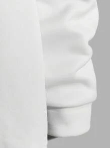 EURMUSE Men Letter Patched Drawstring Hoodie - White - View 3