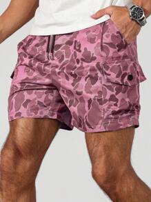 Manfinity EMRG Men's Camo Print Casual Cargo Shorts, Street Style - Pink - View 1