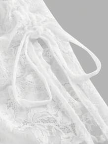 SHEIN MOD 休闲不对称荷叶边白色蕾丝、狂欢、毕业、浪漫、夏季、节日、乡村服装、海滩度假装、茶会、端庄、舞会上衣 - 白色 - 查看 3