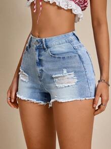 SHEIN ICON Women's Fashionable Denim Shorts Suitable For Summer